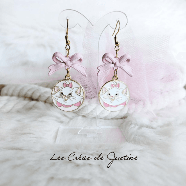 Boucles d&#039;oreilles Marie nœud rose 