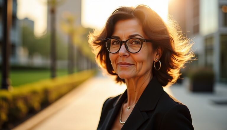 Coiffures tendance pour femmes de 50 ans portant des lunettes avec cheveux épais