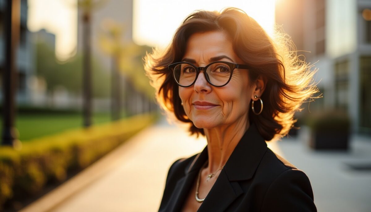 Coiffures tendance pour femmes de 50 ans portant des lunettes avec cheveux épais